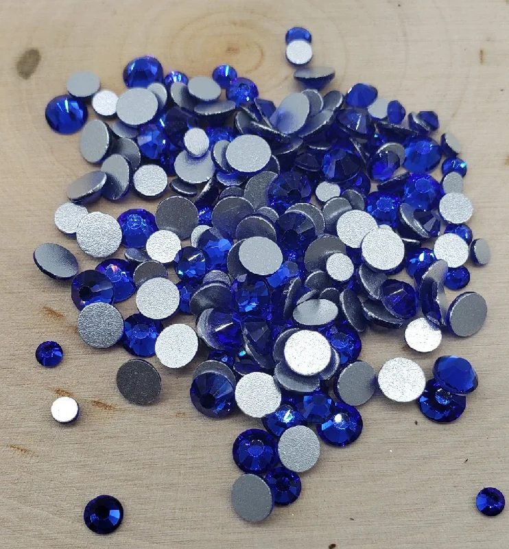 Nail rhinestone craft secrets-Mixed Size SS10- SS20 Flat Back Glass Rhinestones - Sapphire