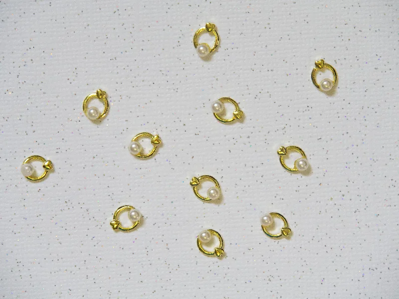 Nail art decoration tribal-10 pcs 3D pearl round ring Metallic nail studs / heart shape golden ring circle pearl charm nail art