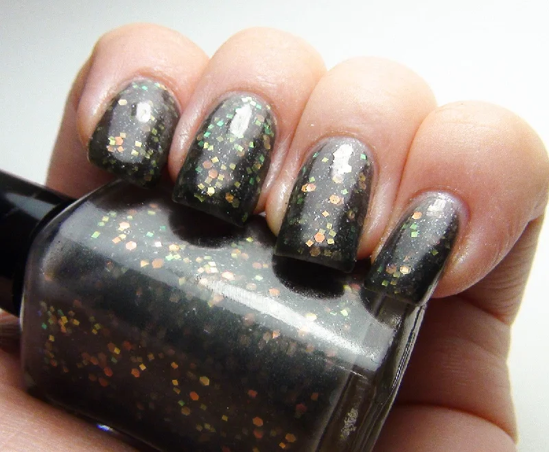 nail polish moth gray-Medusa Transducer - charcoal jelly w/ iridescent glitter - GLOWS