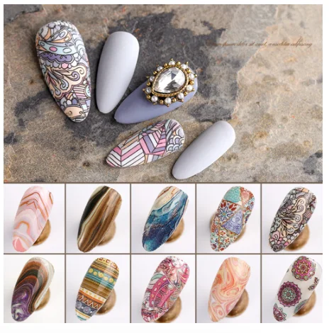 Nail art decoration opal-Paisley Marble Geometric 10pcs Foil Set Box