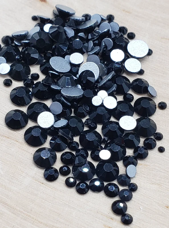 Nail rhinestone latest drops-Mixed Size SS10- SS20 Flat Back Glass Rhinestones -Jet Black