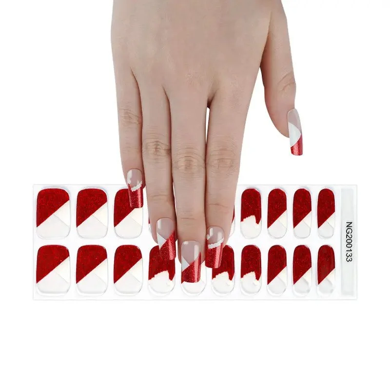 nail repair for nail repair salon kit-Semi-Cured Gel Nail Wraps Red Glitter French Manicure Santa Hat