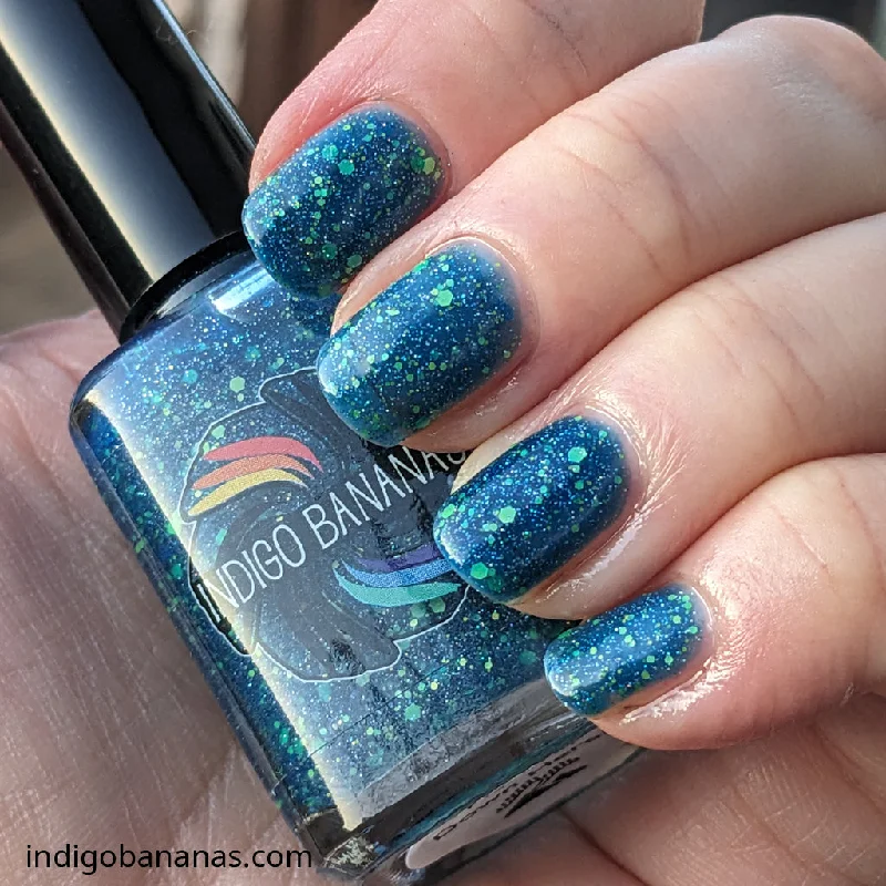 nail polish pigeon blue-Aurora, Down Here?! - teal neon glitter - UV reactive & GITD - We All Glow group custom