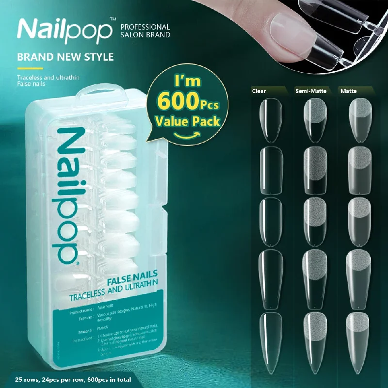 nail repair with finish-enhancing polish-600pcs Nailpop Professional False Nail Tips - Almond