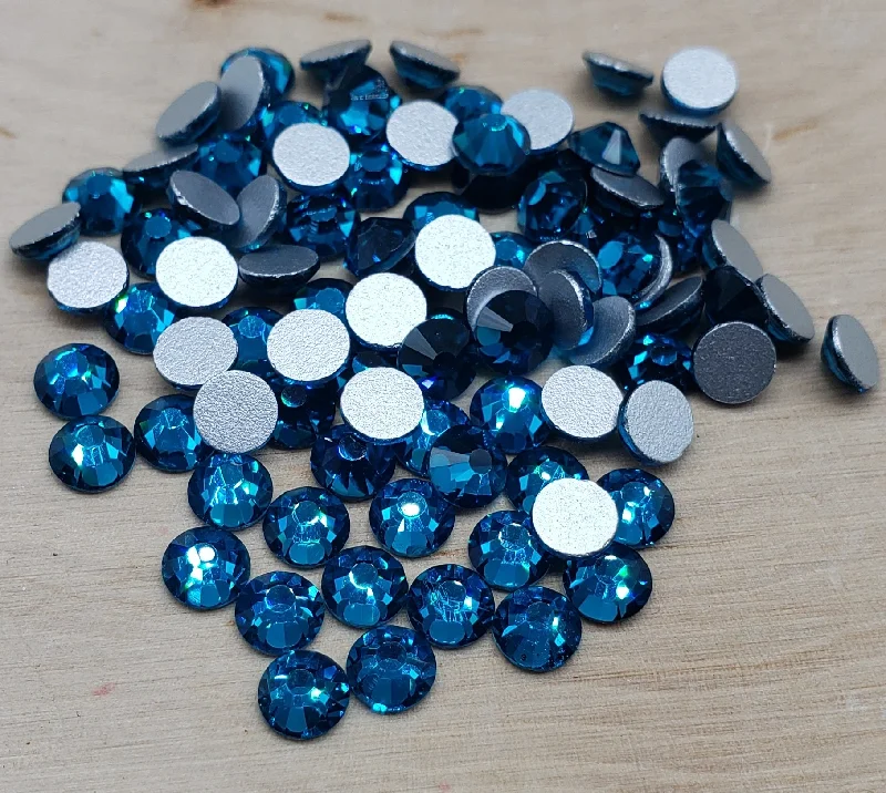 Nail rhinestone deal packs-Peacock Blue Glass Round Flat Back Rhinestones