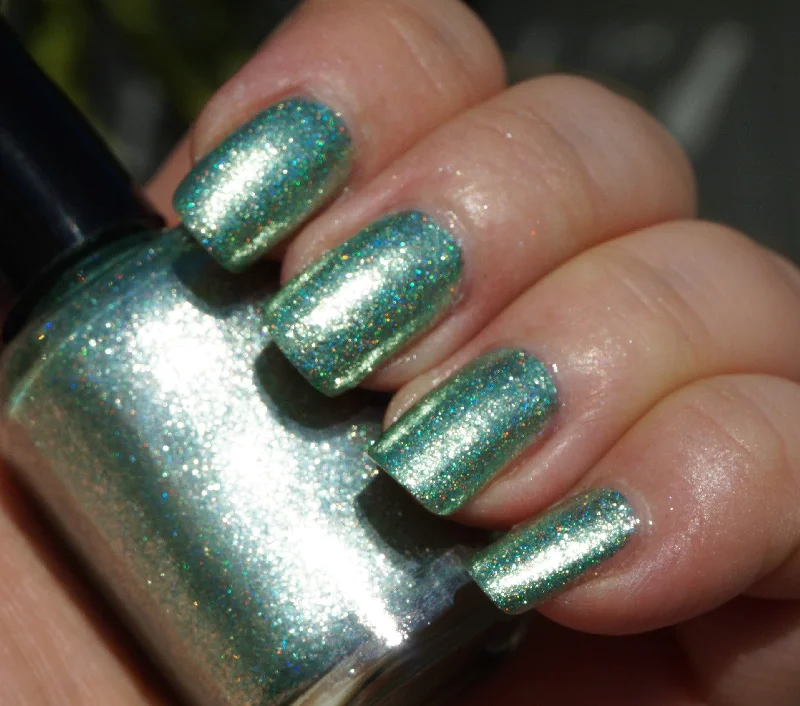 nail polish banner wave-It's Alive! - green glass fleck holo chrome