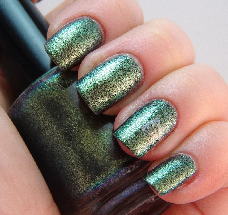 nail polish bee buzz-Low-key - olive/green multichrome glass fleck