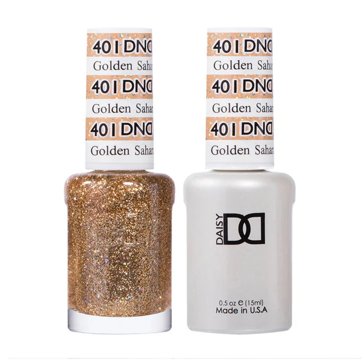 nail polish shimmer fine-DND #401 Daisy Gel Polish & Lacquer Duo (15ml) Golden Sahara Star