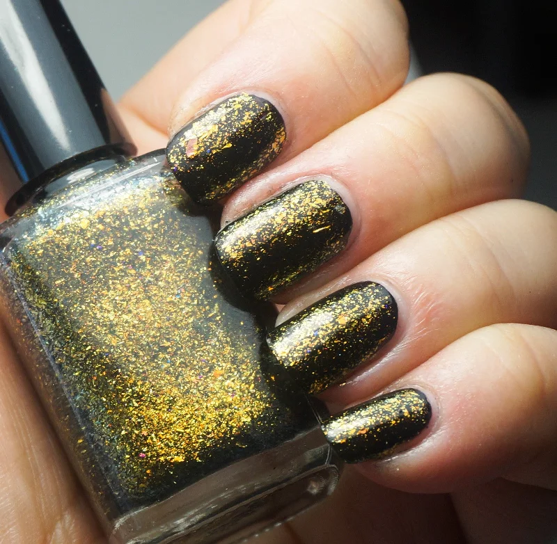 nail polish stretch band-Hay Ride - gold mega chrome flakie