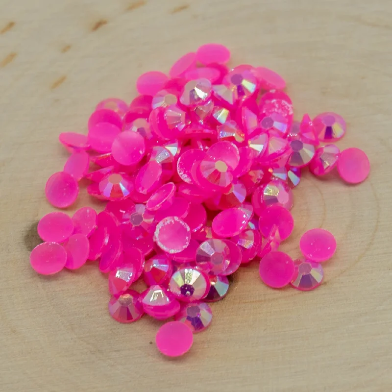 Nail rhinestone hot deals-Hot Pink AB Jelly (Resin) Rhinestones