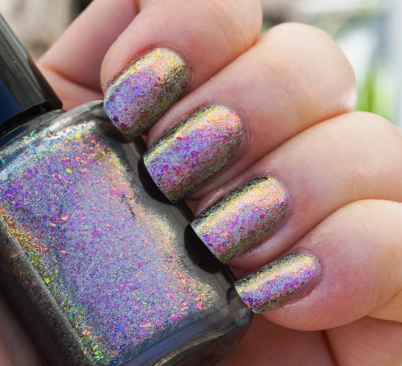 nail polish supernova burst-Dawn Chorus (HOLO) - red/pink/gold/green mega chrome flakie