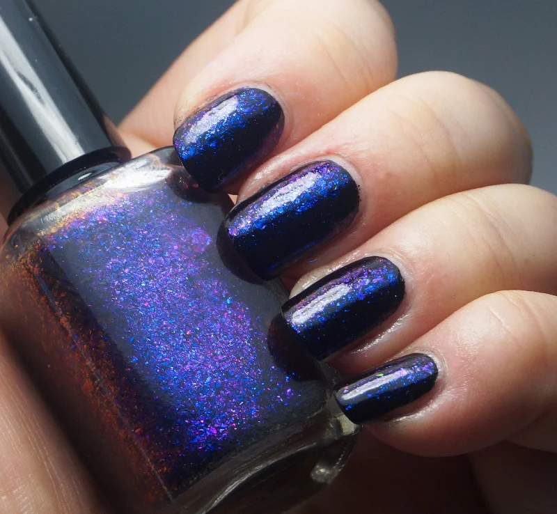 nail polish uranus teal-Deep Blue Day - blue/purple/red/gold mega chrome flakie