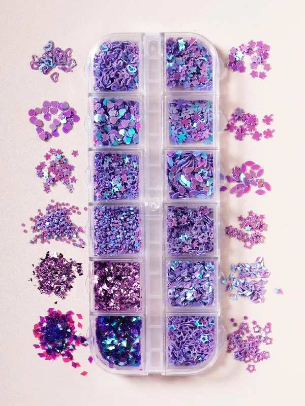 12 Grid Purple Rhinestones Nail Art