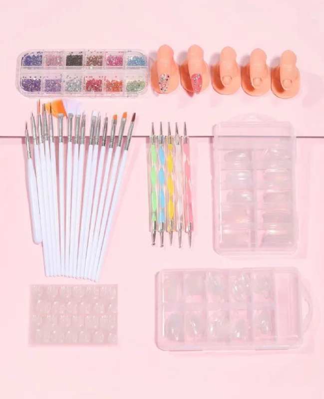 nail repair with shine-rich polish-Professional 29 pcs Nail Art Tool Set with artificial practice fingers