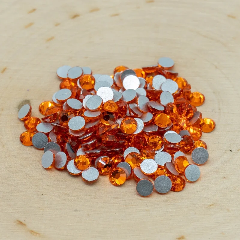 Nail rhinestone spiked tips-Orange Glass Round Flat Back Rhinestones