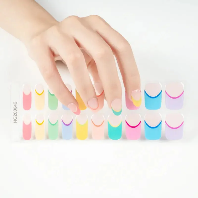 nail repair with foundation-packed gel-Semi-Cured Gel Nail Wraps Rainbow Colorful French Manicure