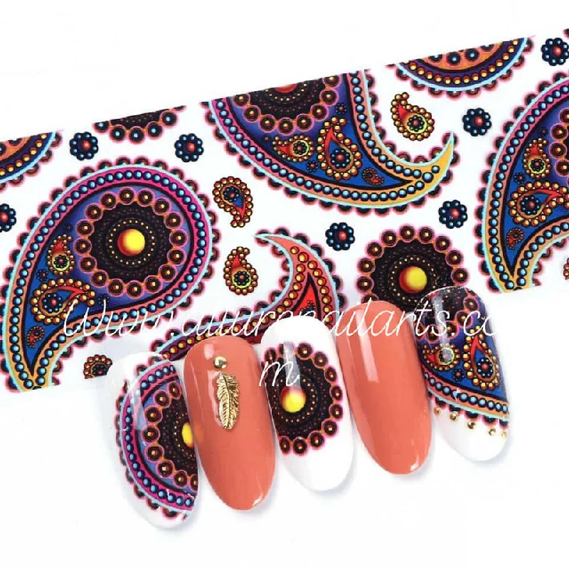 Nail art decoration sapphire-Paisley Mandala Bohemian Foil Nail Transfer