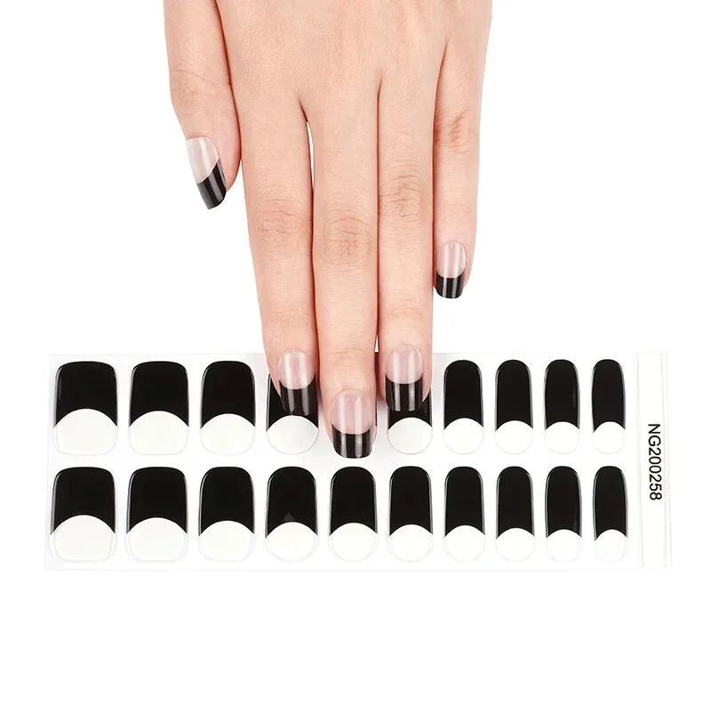 nail repair for nail repair permanent care kit-Semi-Cured Gel Nail Wraps Black Tip French Manicure Clear