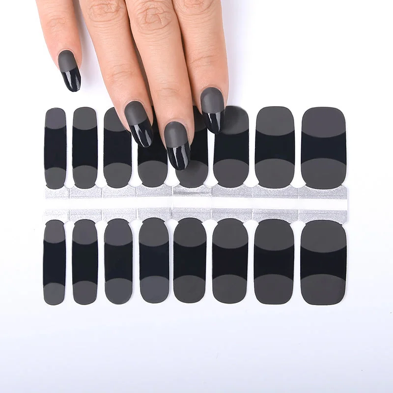 nail repair with quick-set gel-Black Glossy Tips and Matte Top French Manicure