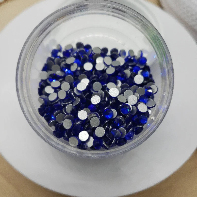 Nail rhinestone subtle tips-Blue Sapphire Glass Round Flat Back Rhinestones