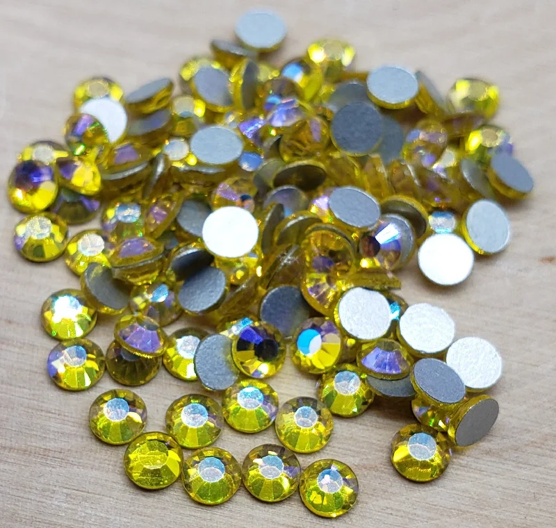 Nail rhinestone screen themes-Citrine AB Glass Round Flat Back Rhinestones