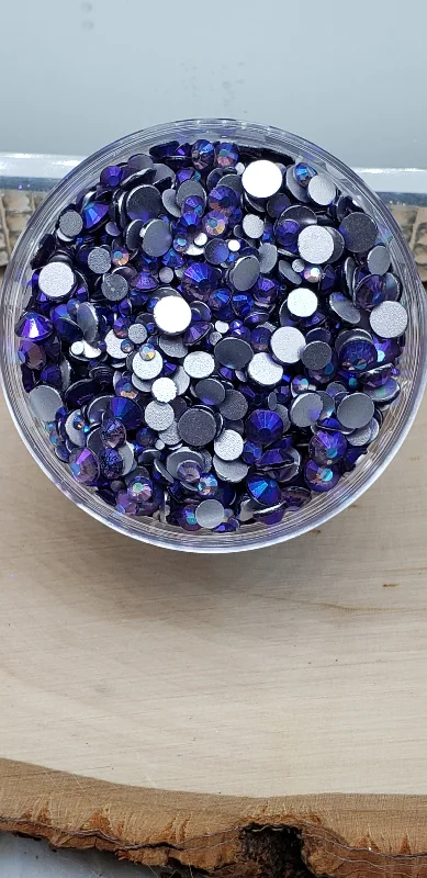 Nail rhinestone fan picks-Mixed Size SS3- SS20 Flat Back Glass Rhinestones -Tanzanite AB