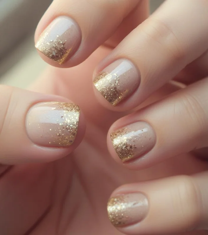 nail repair for nail repair toolkit-Gold Glitter Confetti French Manicure Clear Background