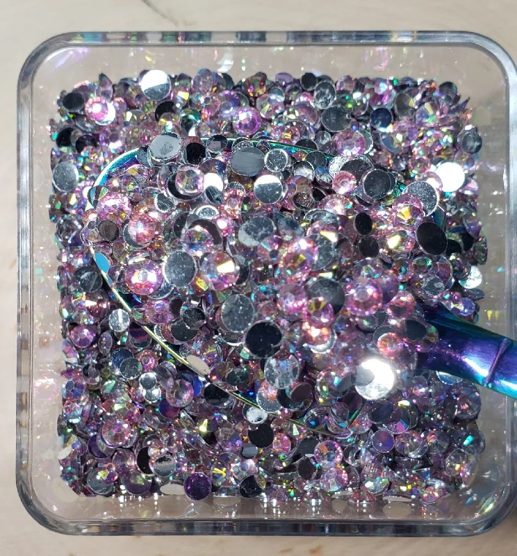 Nail rhinestone root designs-Pink AB Resin Rhinestone Mix