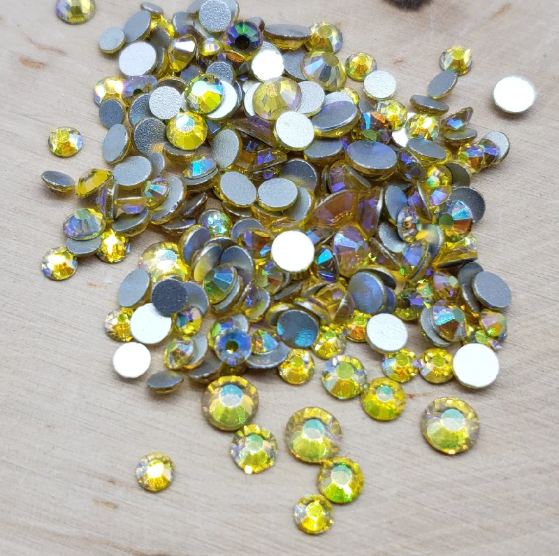 Nail rhinestone fave picks-Mixed Size SS10- SS20 Flat Back Glass Rhinestones - Citrine AB