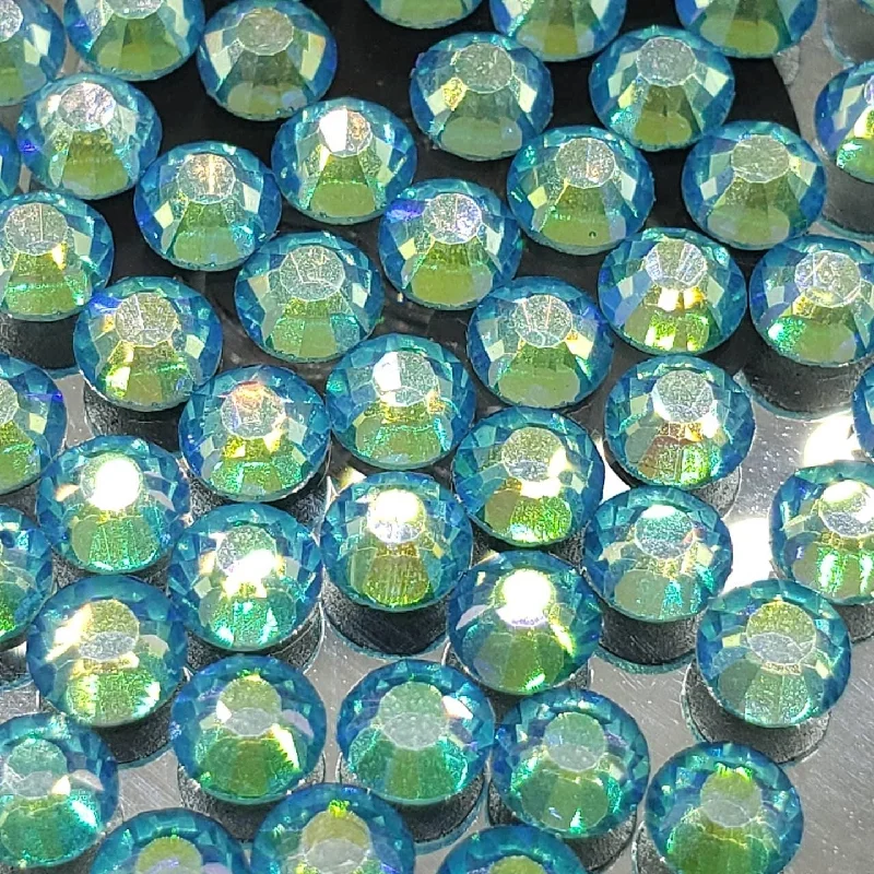 Nail rhinestone thrifty packs-Aquamarine AB Glass Round Flat Back Rhinestones