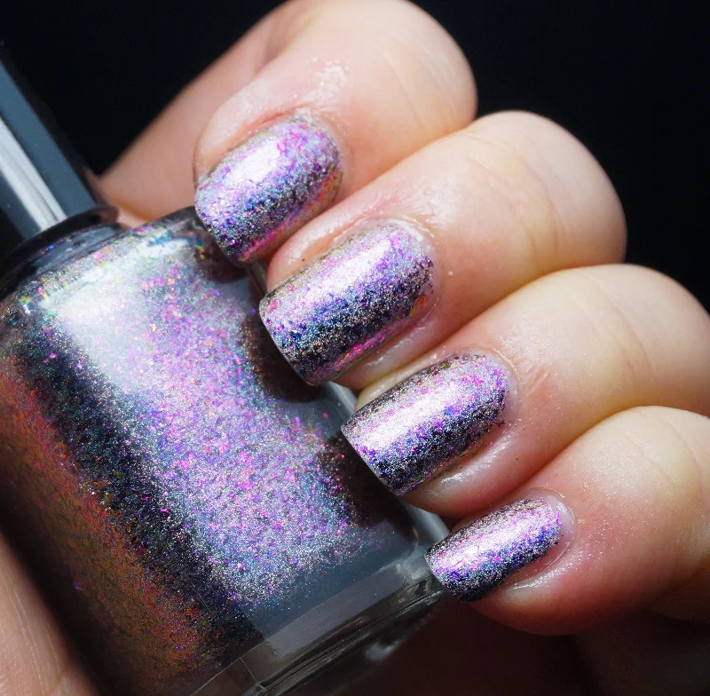 nail polish temple stone-Eye of the Cyclone (HOLO) - purple/magenta/pink/gold mega chrome flakie