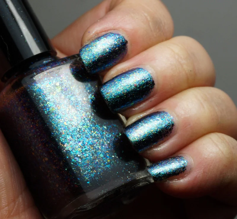 nail polish sage smudge-Event Horizon - teal/blue chrome flakie