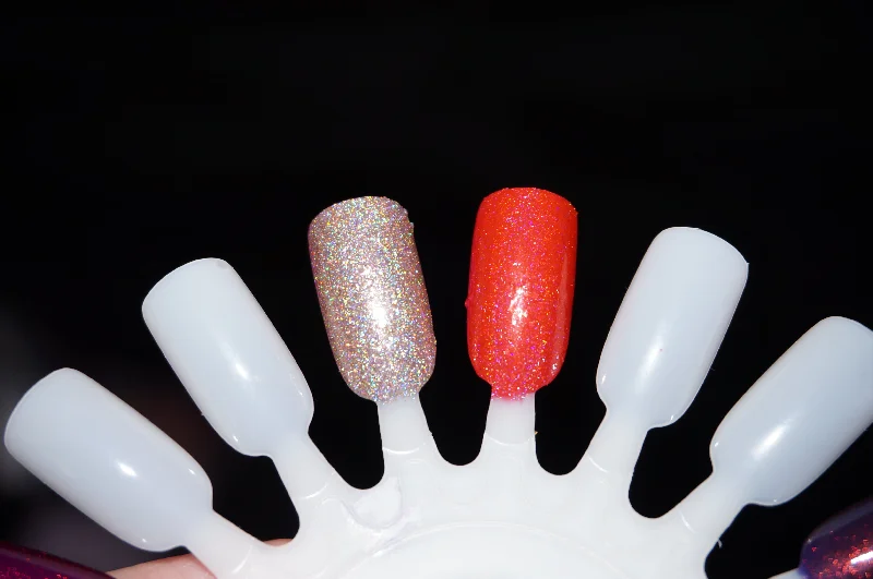 nail polish space dust-Coraline - coral / dark salmon pink - holo with flakies, shimmer