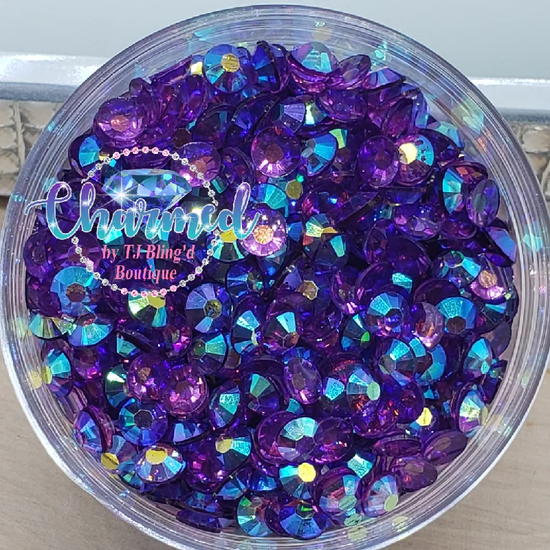 Nail rhinestone express orders-Purple AB Transparent Jelly Resin Round Flat Back Loose Rhinestones