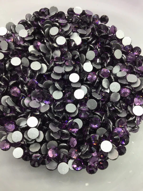 Nail rhinestone mini length-Tanzanite (Dark Purple) Glass Round Flat Back Rhinestones