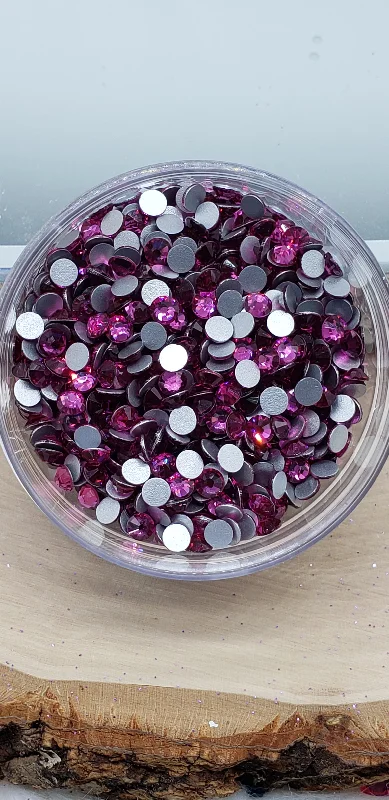 Nail rhinestone maker flair-Fuchsia Glass Round Flat Back Rhinestones