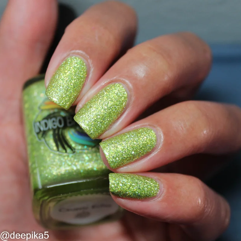 nail polish dust glow-Caustic Echo - chartreuse/lime-yellow holo flakie