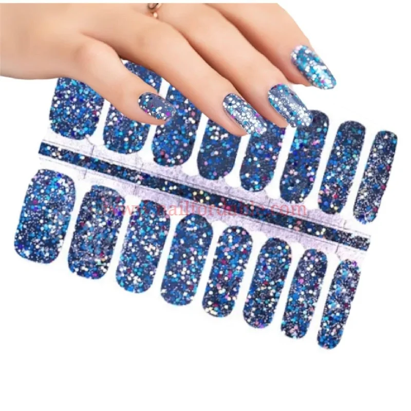 nail repair with neutral tone polish-Sparkles on Blue