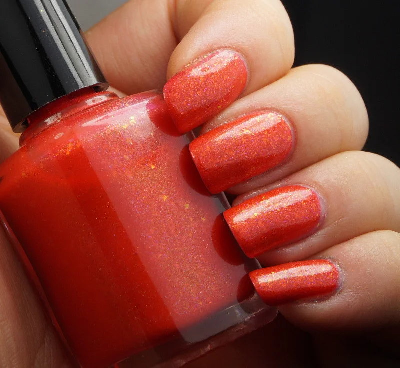 nail polish beetle shine-Molten Universe - OG UP - orange red flakie & shimmer