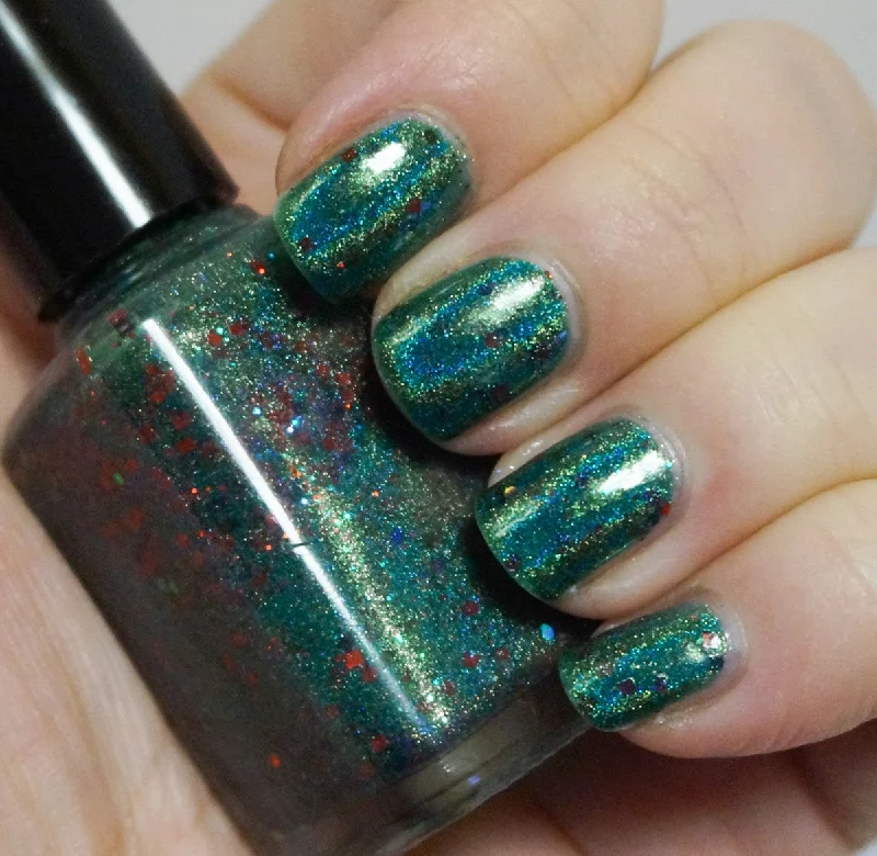 nail polish wrist wrap-Joy Forever - emerald green linear holographic & glitter