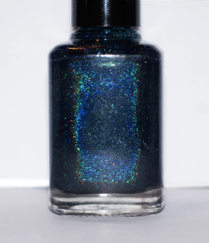 nail polish gibbous gleam-Do Your Duty - dark blue linear holographic