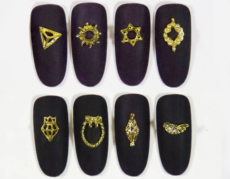 Nail art decoration copper-16pcs 3D Gold Metallic Rivet Nail Studs Jesus Decals Geometrical Zodiac Christian Jesus Nail Art Decals Nail Polish Supply