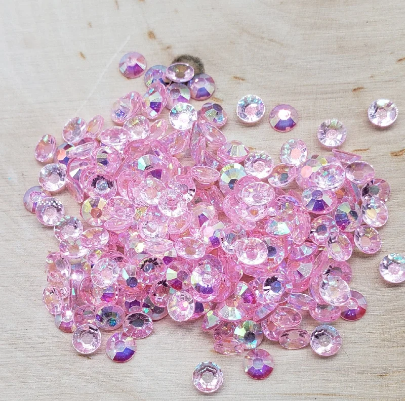 Nail rhinestone stage art-LT Pink AB Transparent Jelly Resin Round Flat Back Loose Rhinestones