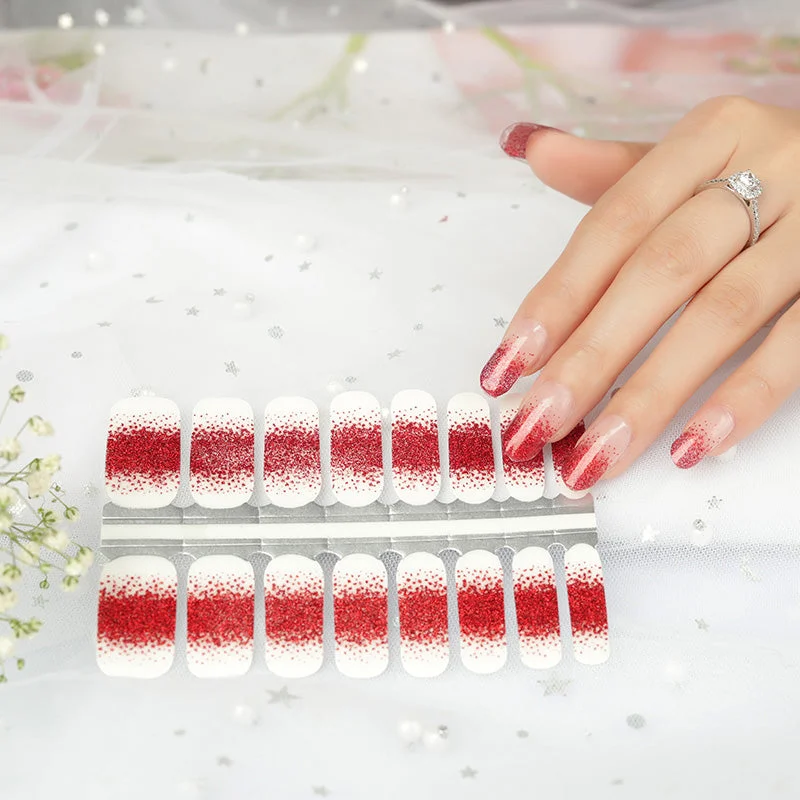 nail repair with protective-infused gel-Red Glitter French Manicure