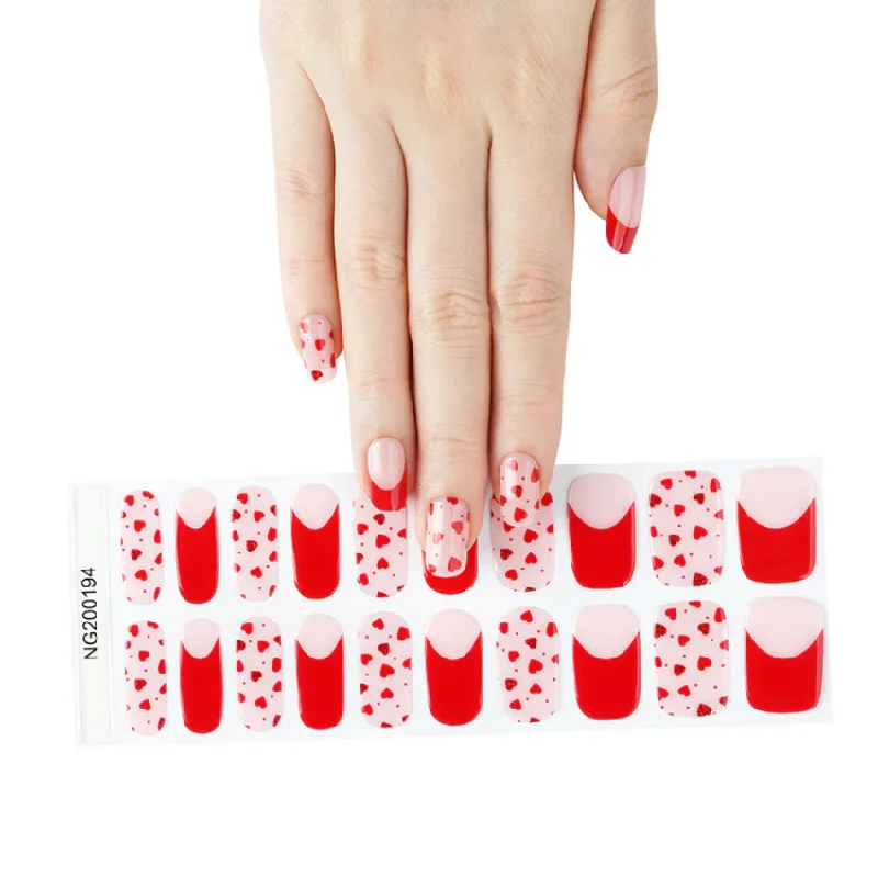 nail repair for nail repair urgent kit-Semi-Cured Gel Nail Wraps Red French Manicure Hearts