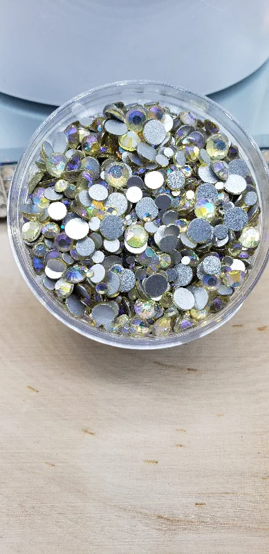 Nail rhinestone close buys-Mixed Size SS3- SS20 Flat Back Glass Rhinestones - Jonquil AB