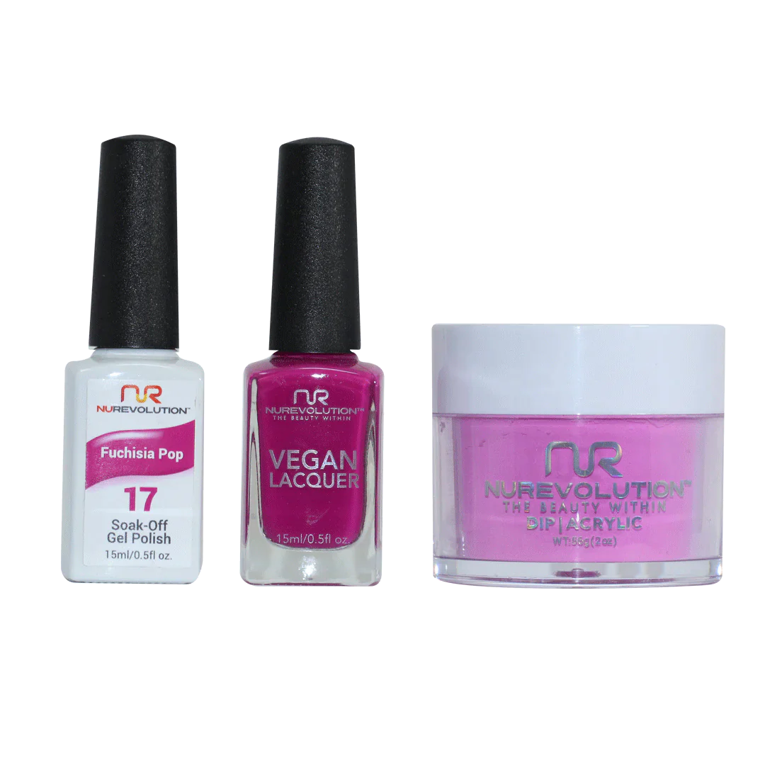 nail polish ska stripe-NuRevolution Trio set 017 Fuchsia Pop